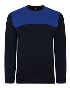 Bigdude Cut & Sew 2-Tone-Langarm-T-Shirt in Marineblau/Königsblau, groß